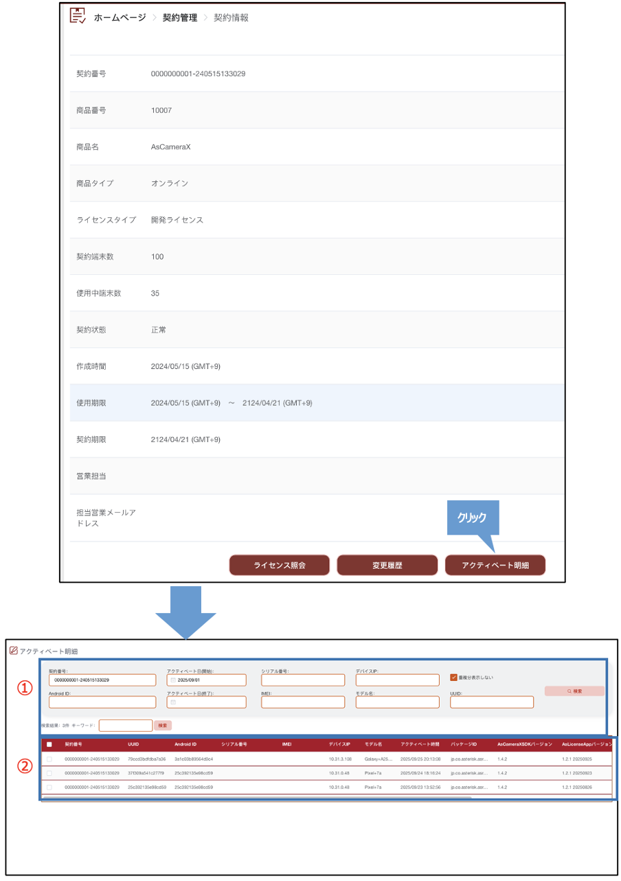アクティベート明細